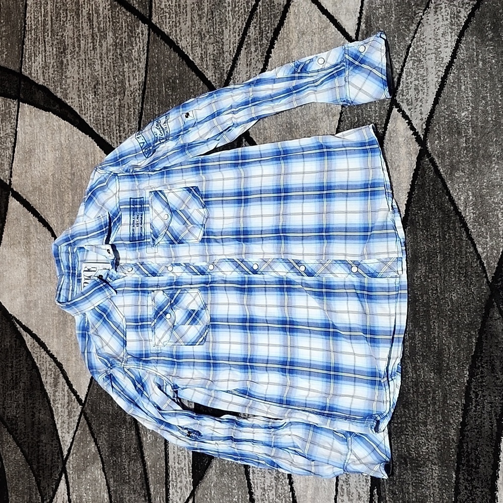 VINTAGE BKE 67 EMBROIDERED ATHLETIC FIT PLAID PEARL SNAP-BUTTON LONG-SLE…